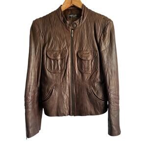A.B.S. by Allen Schwartz Women’s Size Small Brown Leather Moto Jacket
